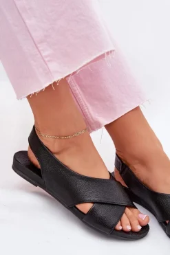 Outlet Zazoo 40407 Sandały Skórzane Damskie Czarne Czarny