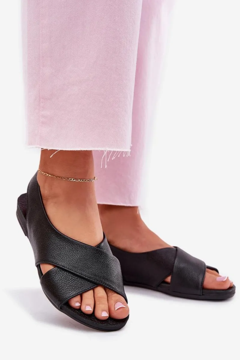 Outlet Zazoo 40407 Sandały Skórzane Damskie Czarne Czarny