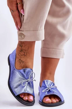 Baleriny Skórzane|Baleriny Klasyczne>Zazoo 2660 Skórzane Baleriny Damskie Niebieskie