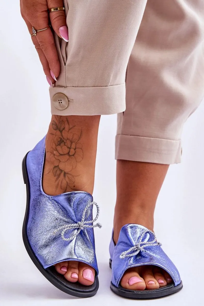 Baleriny Skórzane|Baleriny Klasyczne>Zazoo 2660 Skórzane Baleriny Damskie Niebieskie