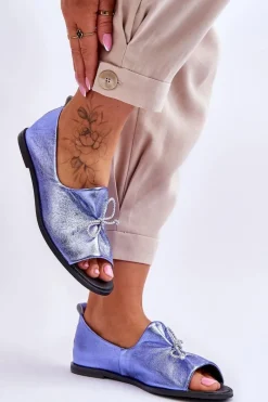 Baleriny Skórzane|Baleriny Klasyczne>Zazoo 2660 Skórzane Baleriny Damskie Niebieskie