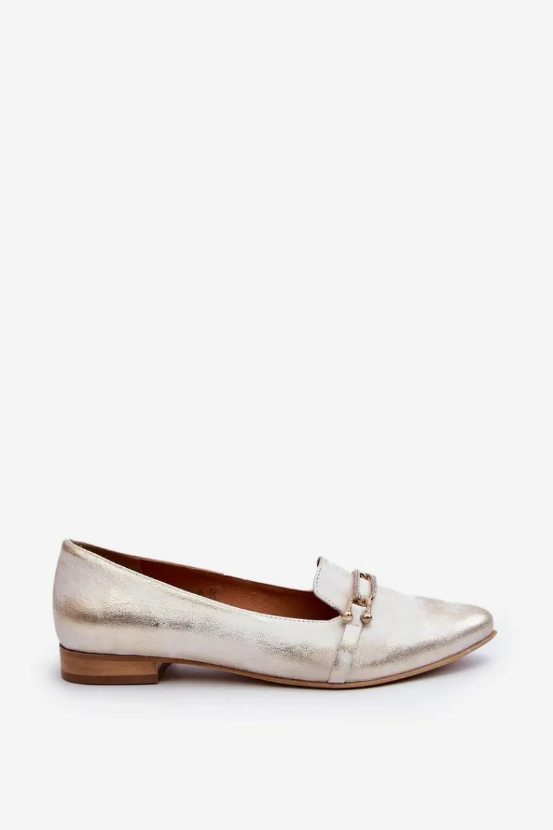 Baleriny Klasyczne>Zazoo 2885 Skórzane Baleriny Z Ozdobą Złoto-Białe