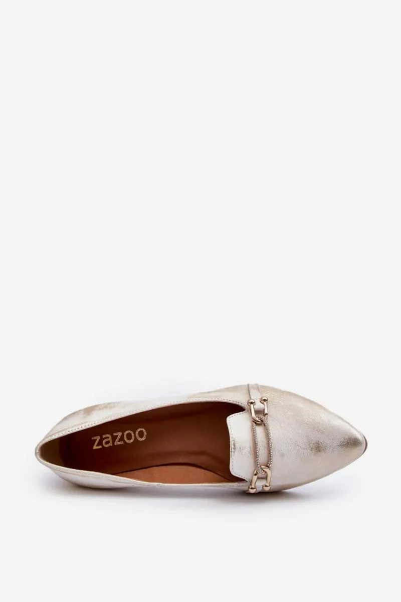 Baleriny Klasyczne>Zazoo 2885 Skórzane Baleriny Z Ozdobą Złoto-Białe