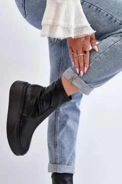 Botki Wiosenne|Botki Skórzane></noscript>Zazoo 3395 Skórzane Botki Damskie Na Masywnej Platformie Czarne