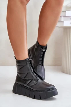 Botki Ocieplane|Botki Skórzane></noscript>Zazoo 60472 Skórzane Botki Na Platformie I Koturnie Czarne Czarny