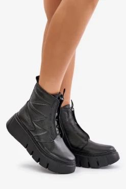 Botki Ocieplane|Botki Skórzane></noscript>Zazoo 60472 Skórzane Botki Na Platformie I Koturnie Czarne Czarny