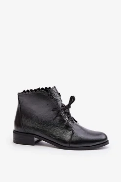 Online Zazoo 2964 Skórzane Botki Na Płaskim Obcasie Czarne Czarny