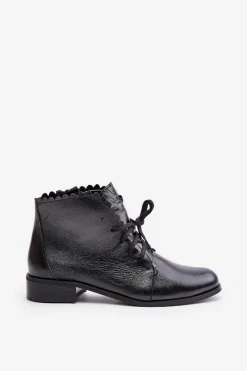 Online Zazoo 2964 Skórzane Botki Na Płaskim Obcasie Czarne Czarny