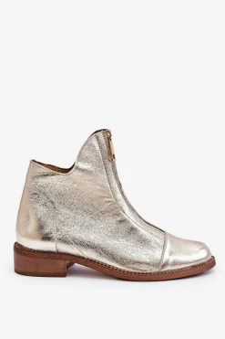 Clearance 2785 Skórzane Botki Na Suwak Złote Damskie Botki Wiosenne|Czarne Botki