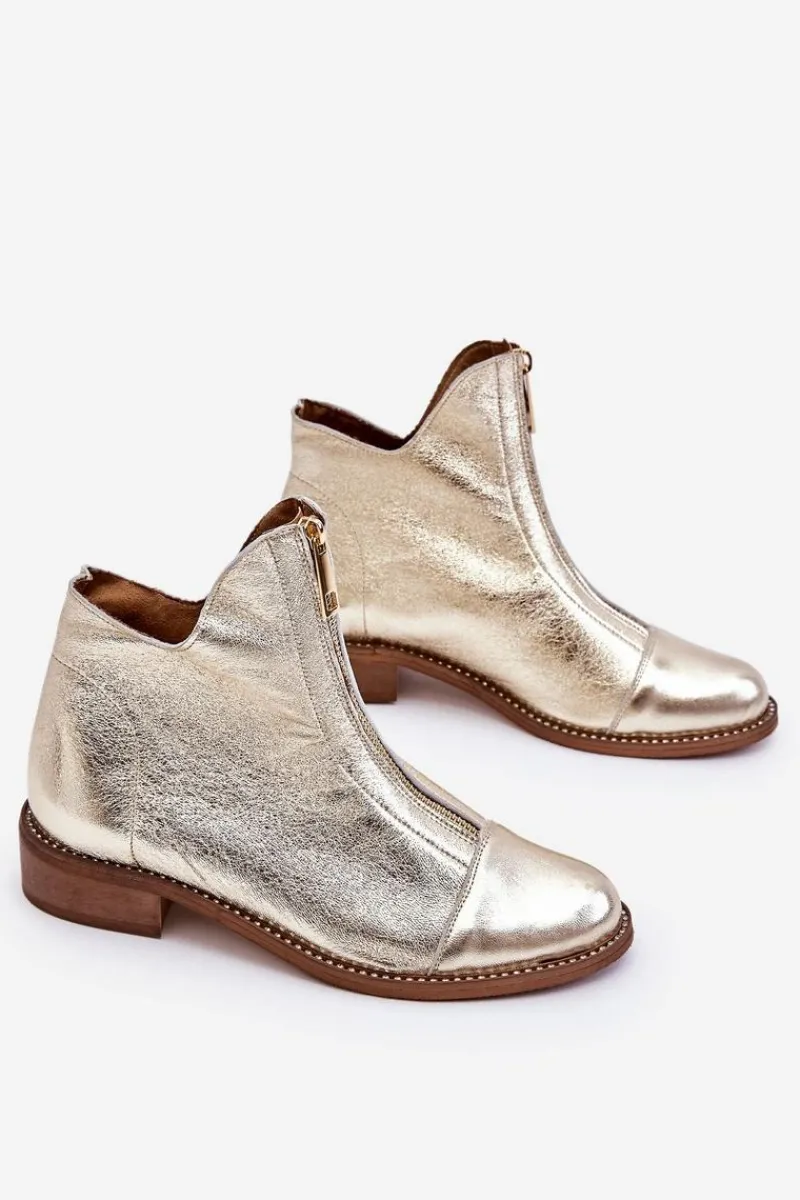 Clearance 2785 Skórzane Botki Na Suwak Złote Damskie Botki Wiosenne|Czarne Botki