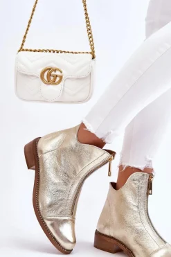 Clearance 2785 Skórzane Botki Na Suwak Złote Damskie Botki Wiosenne|Czarne Botki