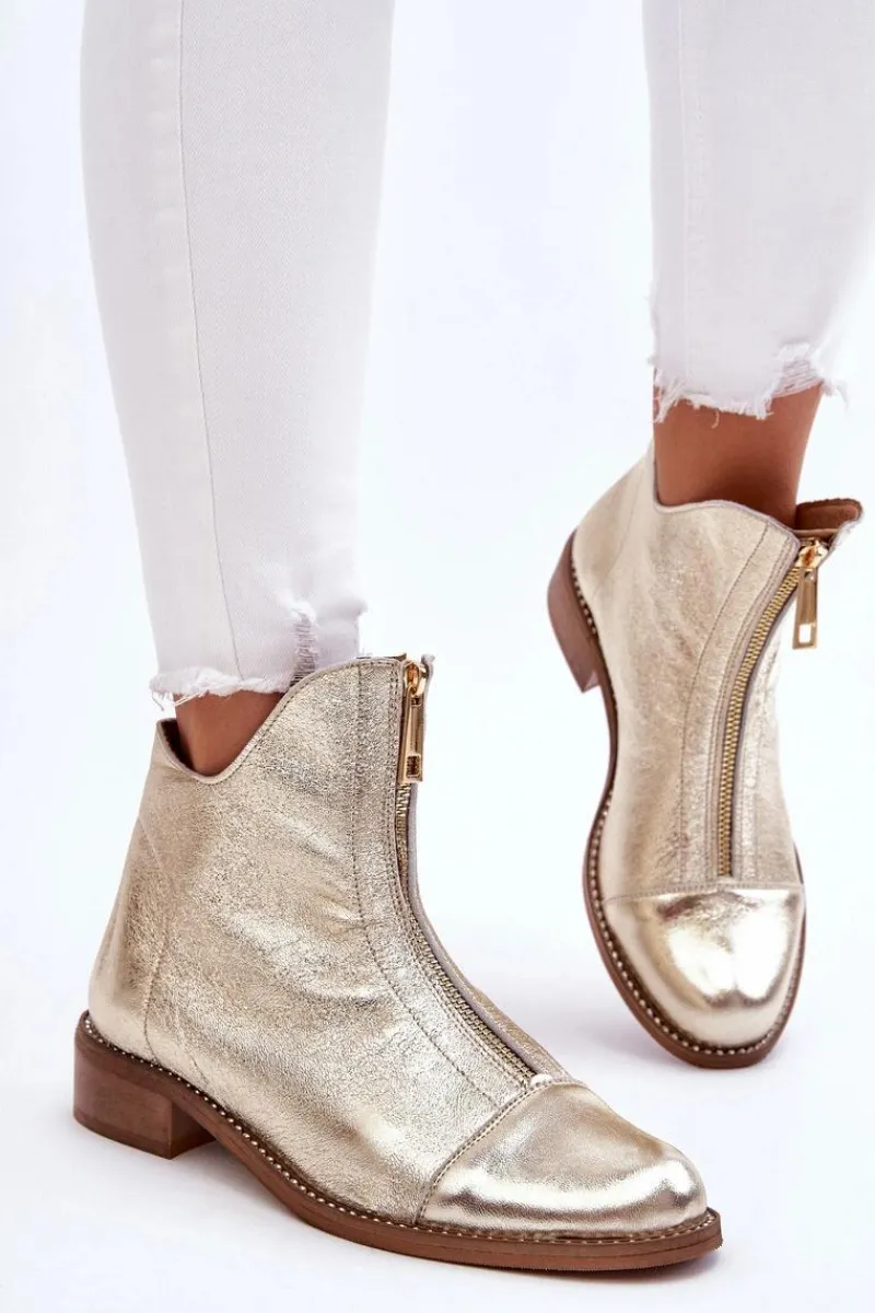 Clearance 2785 Skórzane Botki Na Suwak Złote Damskie Botki Wiosenne|Czarne Botki