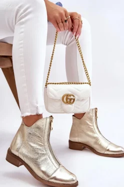 Clearance 2785 Skórzane Botki Na Suwak Złote Damskie Botki Wiosenne|Czarne Botki