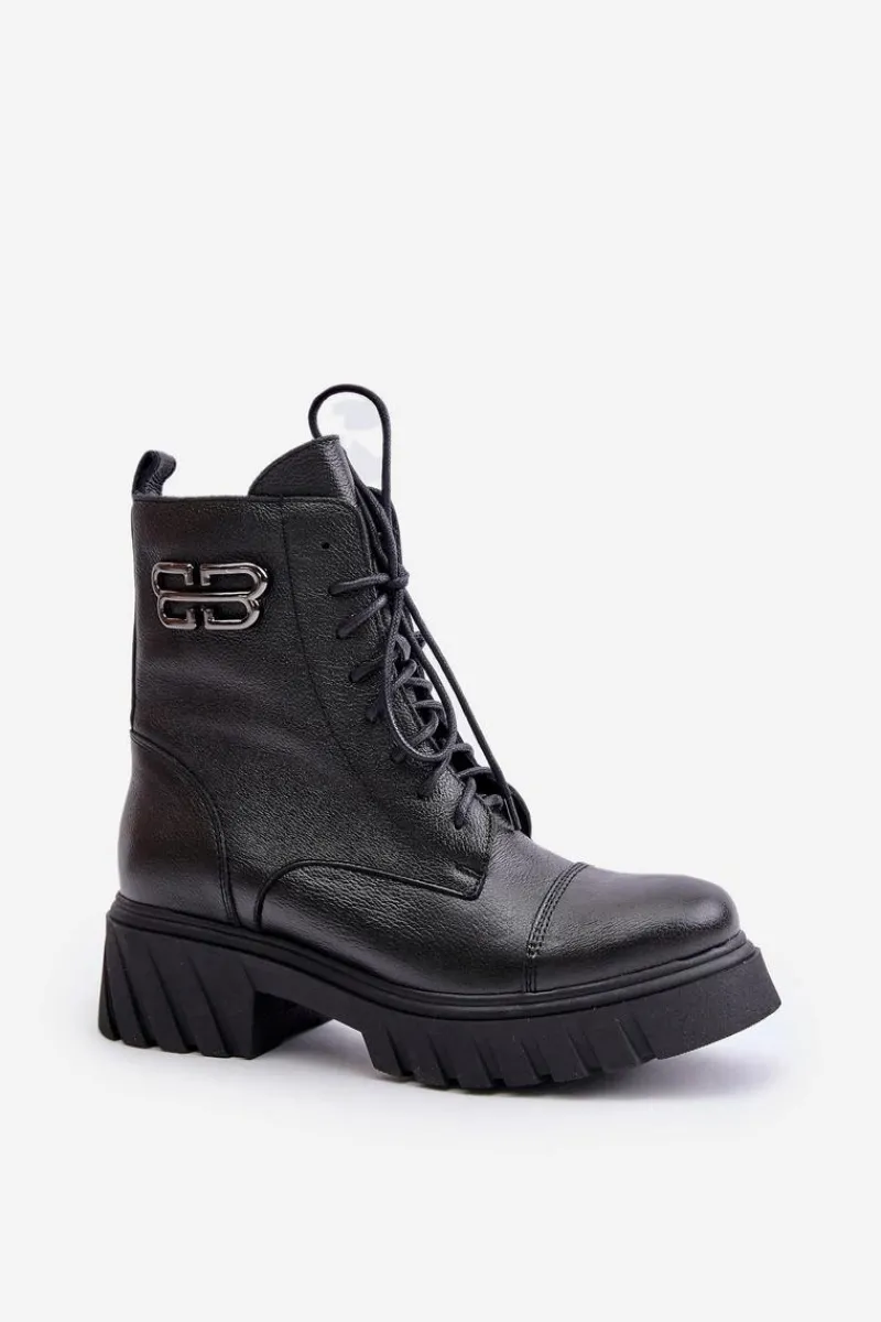 Clearance 60486 Skórzane Botki Workery Ocieplane Czarne Damskie Botki Ocieplane|Botki Zimowe Damskie
