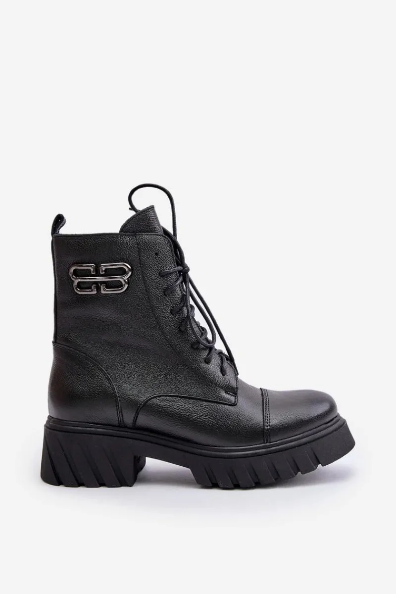 Clearance 60486 Skórzane Botki Workery Ocieplane Czarne Damskie Botki Ocieplane|Botki Zimowe Damskie