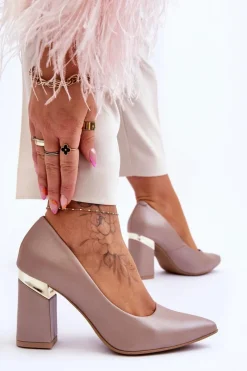 Best Zazoo 3117 Skórzane Czółenka Beżowe Damskie Czółenka Na Słupku|Czółenka Klasyczne