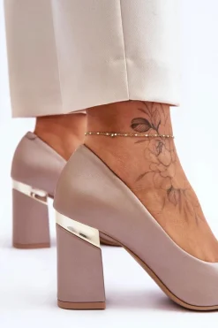 Best Zazoo 3117 Skórzane Czółenka Beżowe Damskie Czółenka Na Słupku|Czółenka Klasyczne