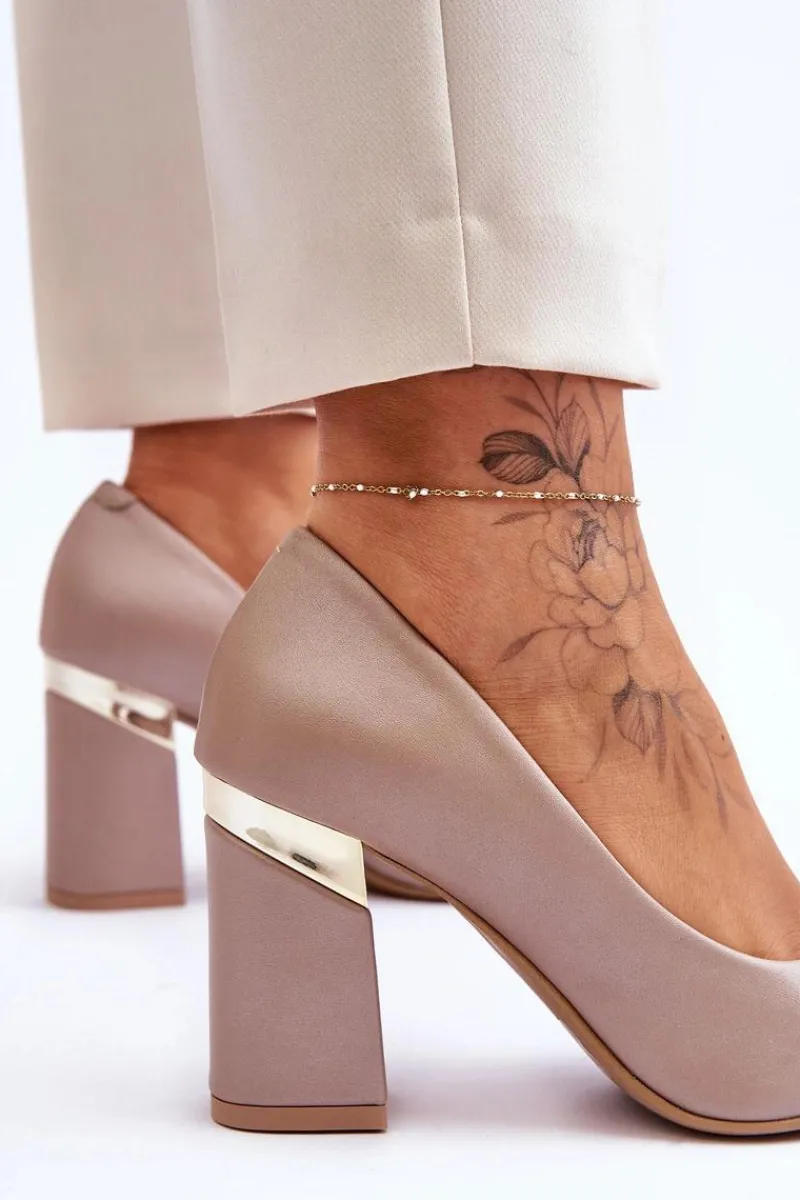 Best Zazoo 3117 Skórzane Czółenka Beżowe Damskie Czółenka Na Słupku|Czółenka Klasyczne