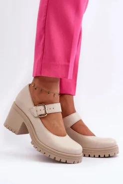 Best Zazoo 20166 Skórzane Czółenka Beżowe