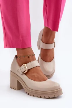 Best Zazoo 20166 Skórzane Czółenka Beżowe