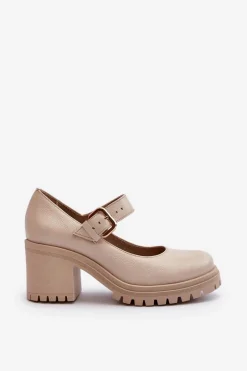 Best Zazoo 20166 Skórzane Czółenka Beżowe