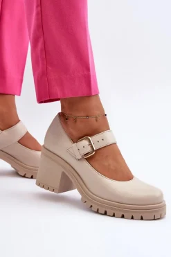 Best Zazoo 20166 Skórzane Czółenka Beżowe