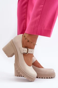 Best Zazoo 20166 Skórzane Czółenka Beżowe