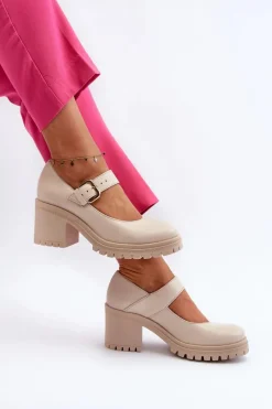 Best Zazoo 20166 Skórzane Czółenka Beżowe