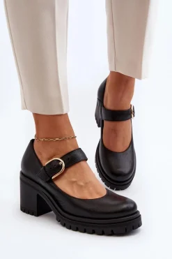 Czółenka Na Słupku|Czółenka Klasyczne>Zazoo 20166 Skórzane Czółenka Czarne