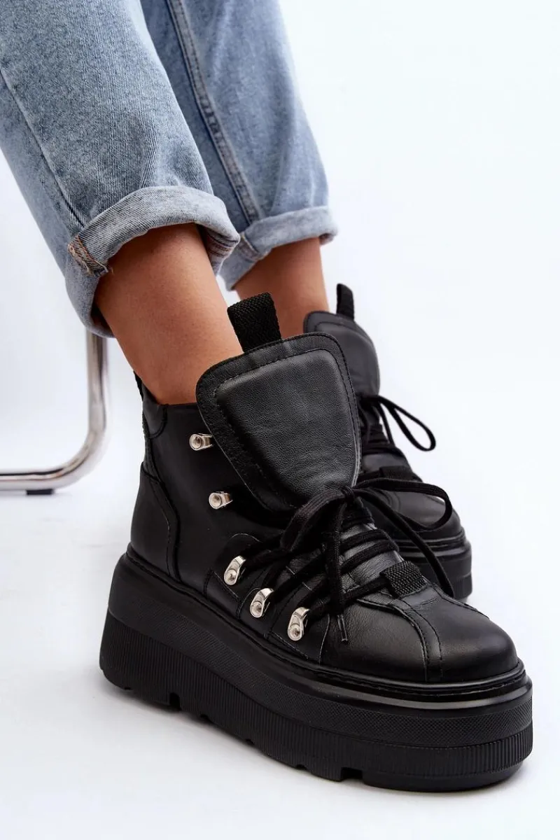 Sale 3416 Skórzane Damskie Buty Sportowe Czarne Damskie Sneakersy Damskie