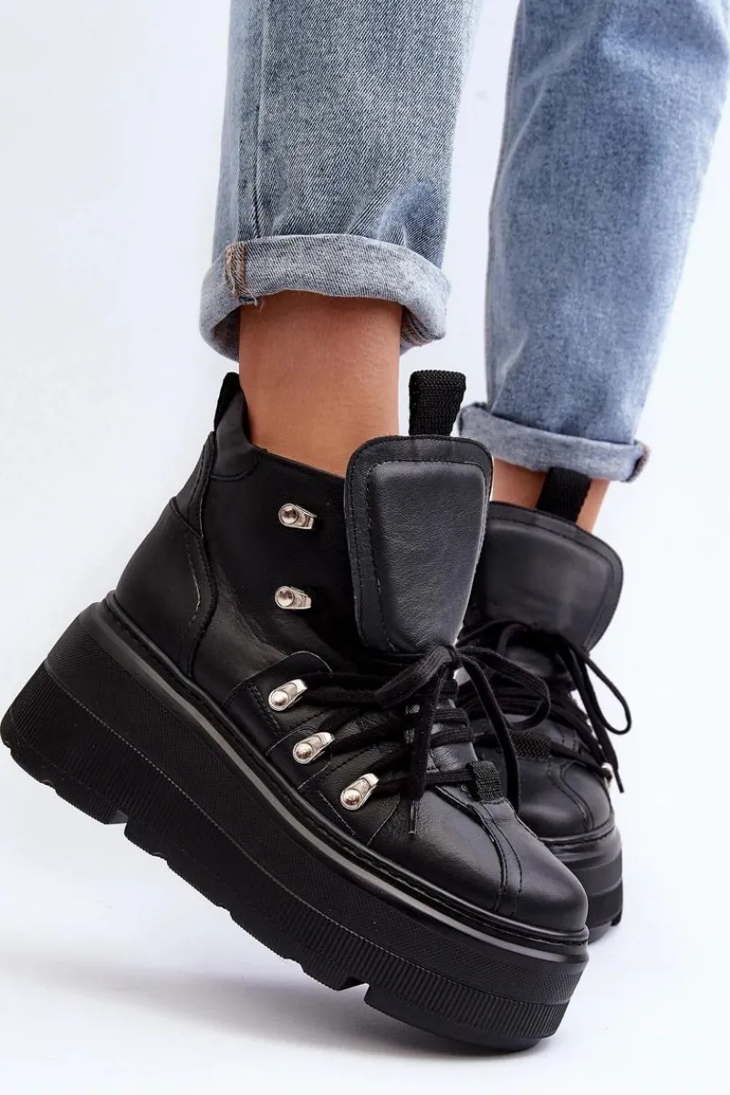 Sale 3416 Skórzane Damskie Buty Sportowe Czarne Damskie Sneakersy Damskie