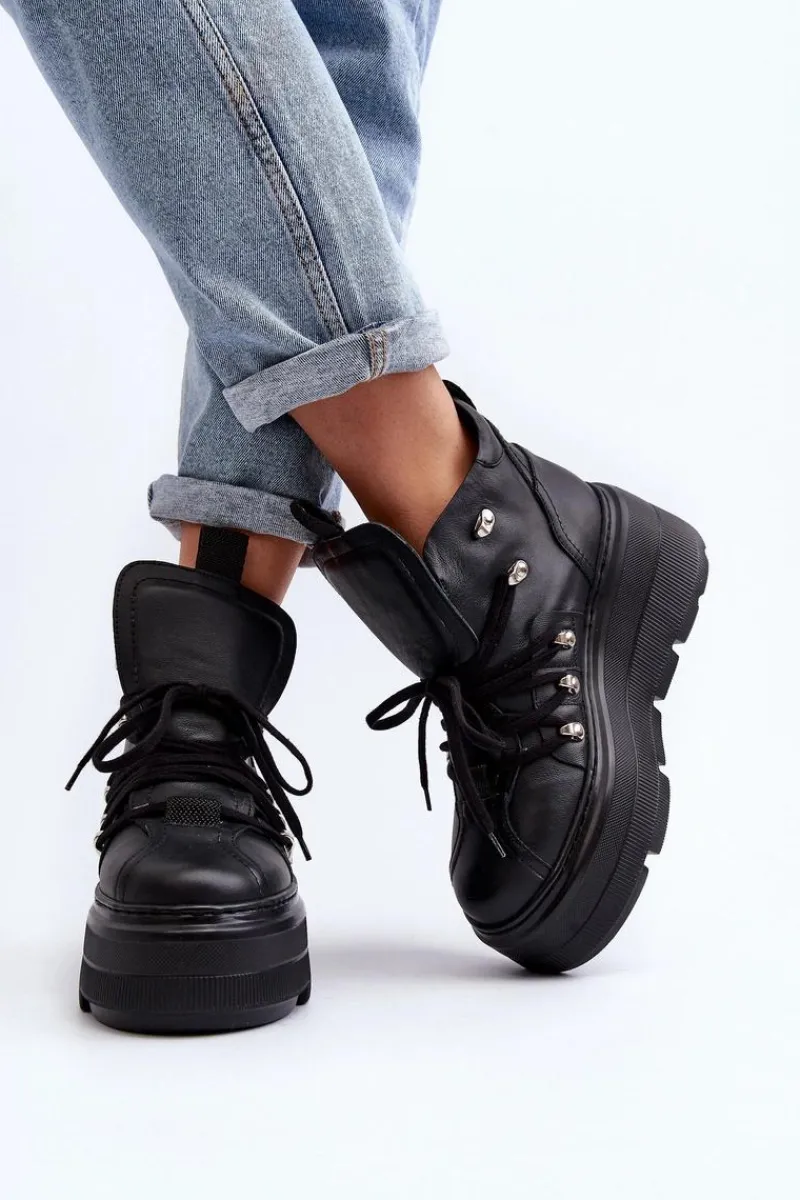 Sale 3416 Skórzane Damskie Buty Sportowe Czarne Damskie Sneakersy Damskie