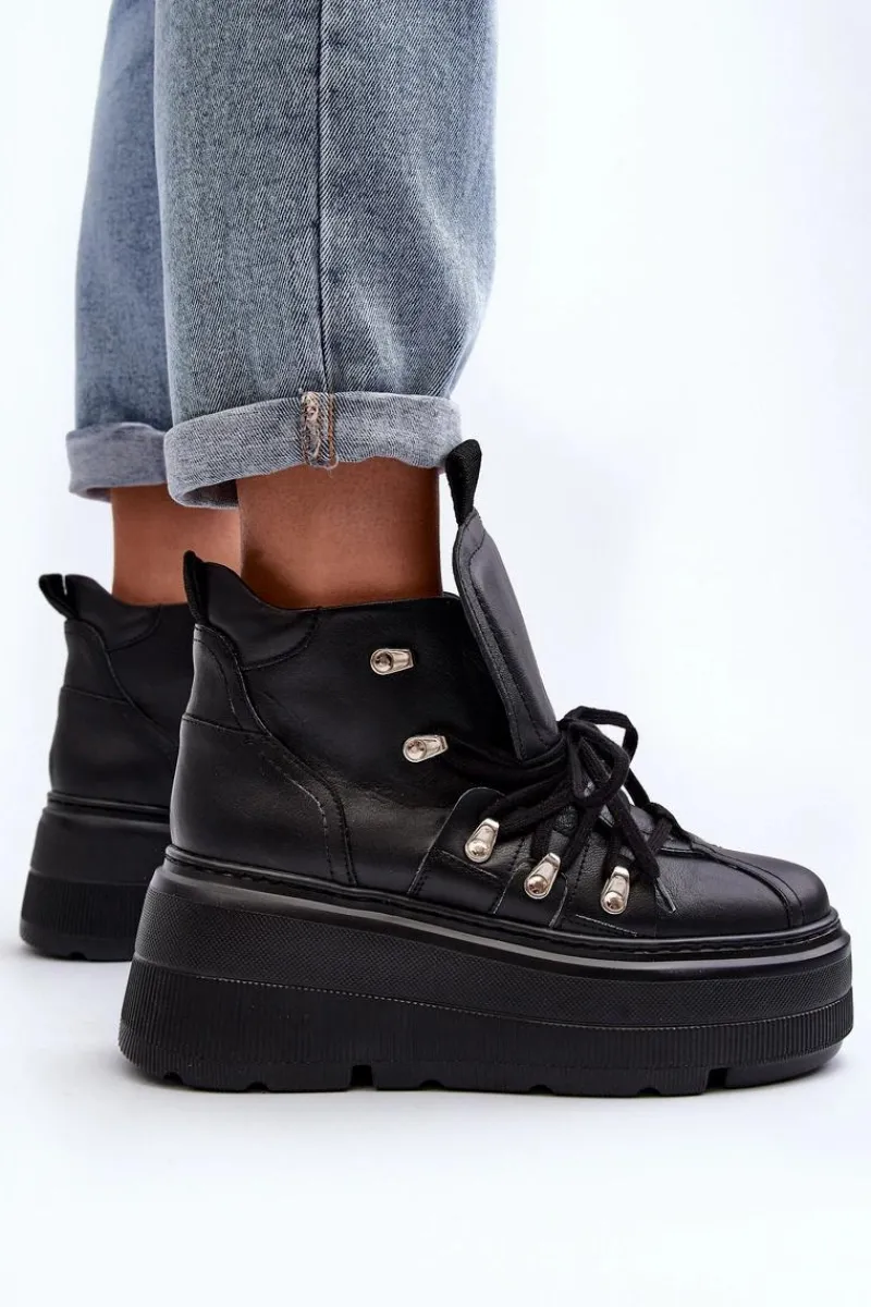 Sale 3416 Skórzane Damskie Buty Sportowe Czarne Damskie Sneakersy Damskie