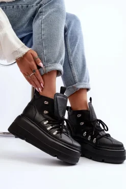 Sale 3416 Skórzane Damskie Buty Sportowe Czarne Damskie Sneakersy Damskie