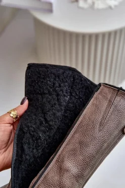 Discount 70121 Skórzane Damskie Kozaki Z Wełną Brązowe Damskie Kozaki Na Koturnie|Kozaki Przed Kolano