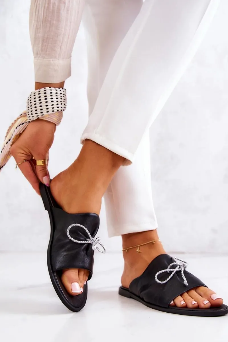 Online Zazoo 2659 Skórzane Klapki Damskie Czarne Czarny