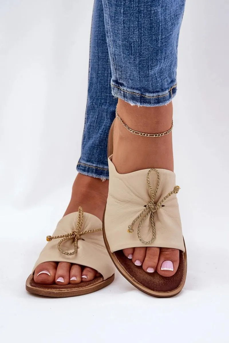 Klapki Damskie Klasyczne>Zazoo 2659 Skórzane Klapki Damskie Beżowe Beżowy