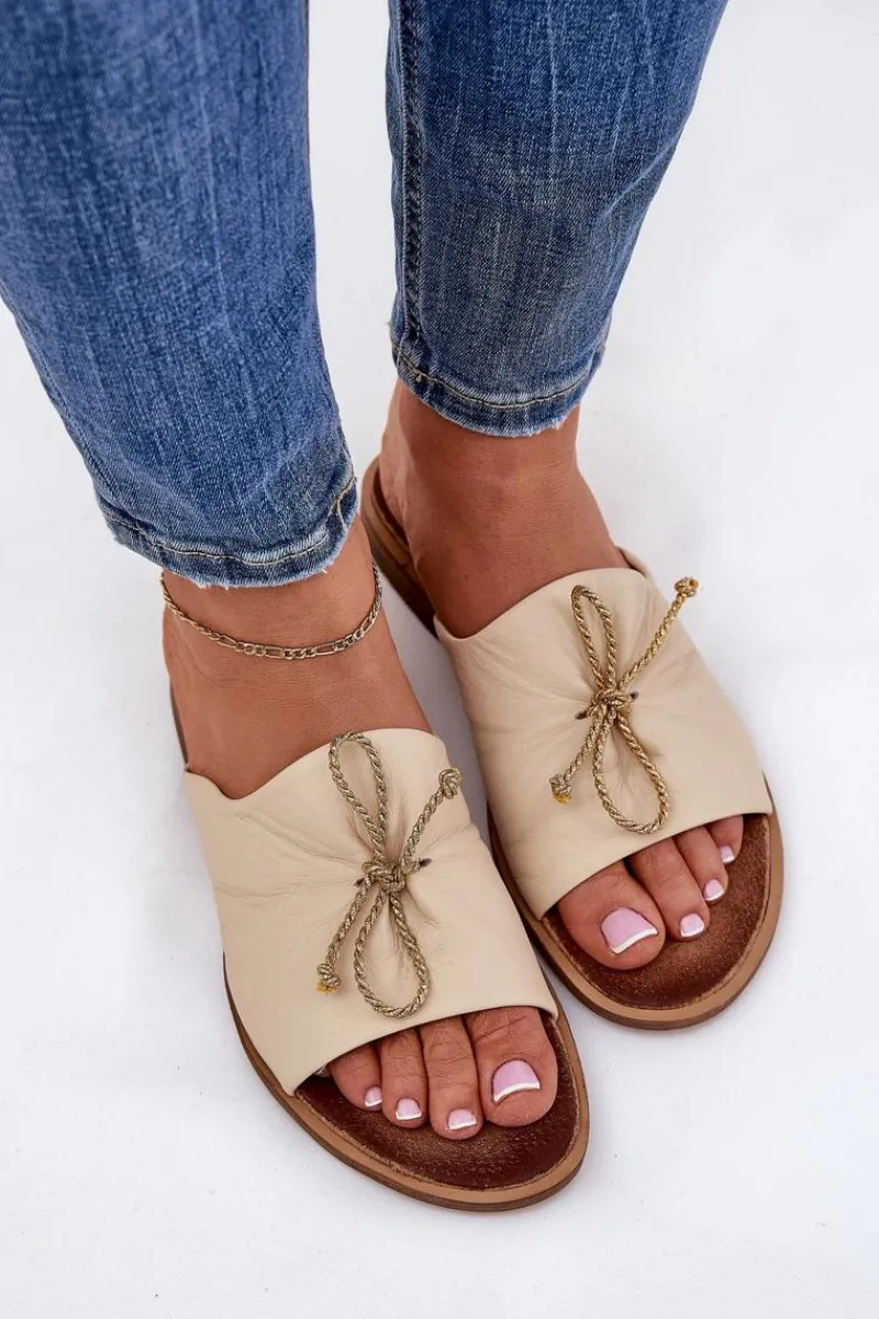 Klapki Damskie Klasyczne>Zazoo 2659 Skórzane Klapki Damskie Beżowe Beżowy