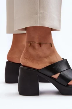 Zazoo 40373 Skórzane Klapki Na Klocku Czarne Czarny