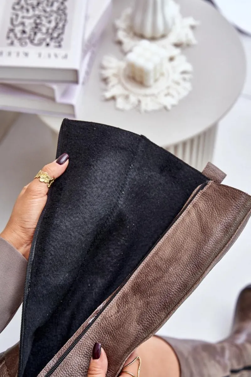 Kozaki Ocieplane|Kozaki Przed Kolano>Zazoo 70141 Skórzane Kozaki Damskie Przed Kolano Brązowe Brązowy