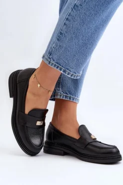 Hot Zazoo 20165 Skórzane Mokasyny Damskie Czarne Czarny