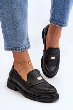 Hot Zazoo 20165 Skórzane Mokasyny Damskie Czarne Czarny