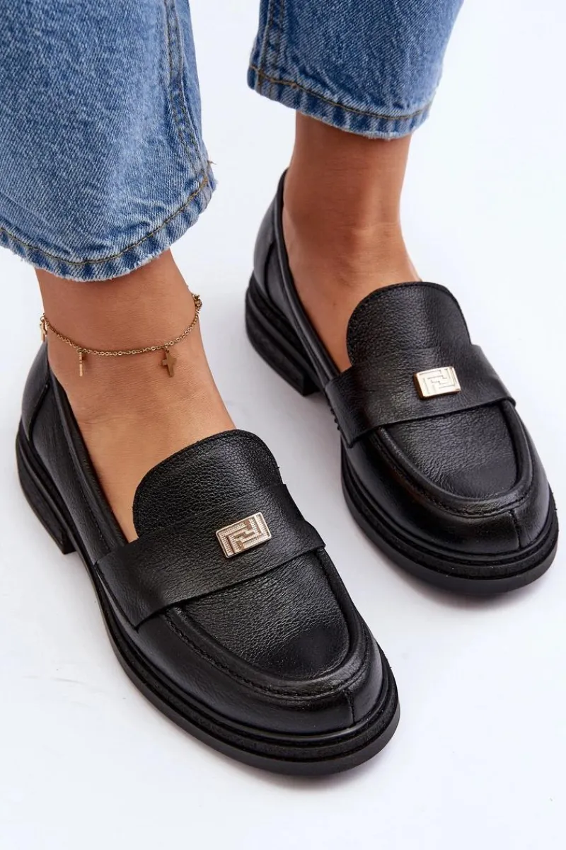 Hot Zazoo 20165 Skórzane Mokasyny Damskie Czarne Czarny