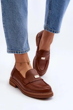 Loafersy Damskie|Mokasyny Damskie Skórzane></noscript>Zazoo 20165 Skórzane Mokasyny Damskie Brązowe Brązowy