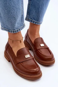 Loafersy Damskie|Mokasyny Damskie Skórzane></noscript>Zazoo 20165 Skórzane Mokasyny Damskie Brązowe Brązowy
