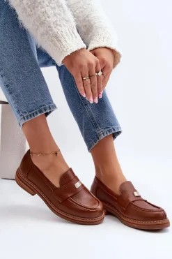 Loafersy Damskie|Mokasyny Damskie Skórzane></noscript>Zazoo 20165 Skórzane Mokasyny Damskie Brązowe Brązowy