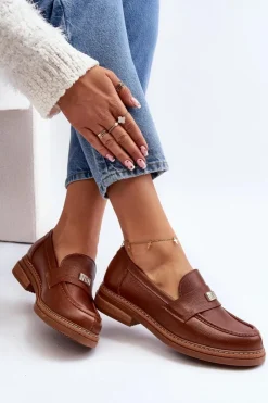 Loafersy Damskie|Mokasyny Damskie Skórzane></noscript>Zazoo 20165 Skórzane Mokasyny Damskie Brązowe Brązowy