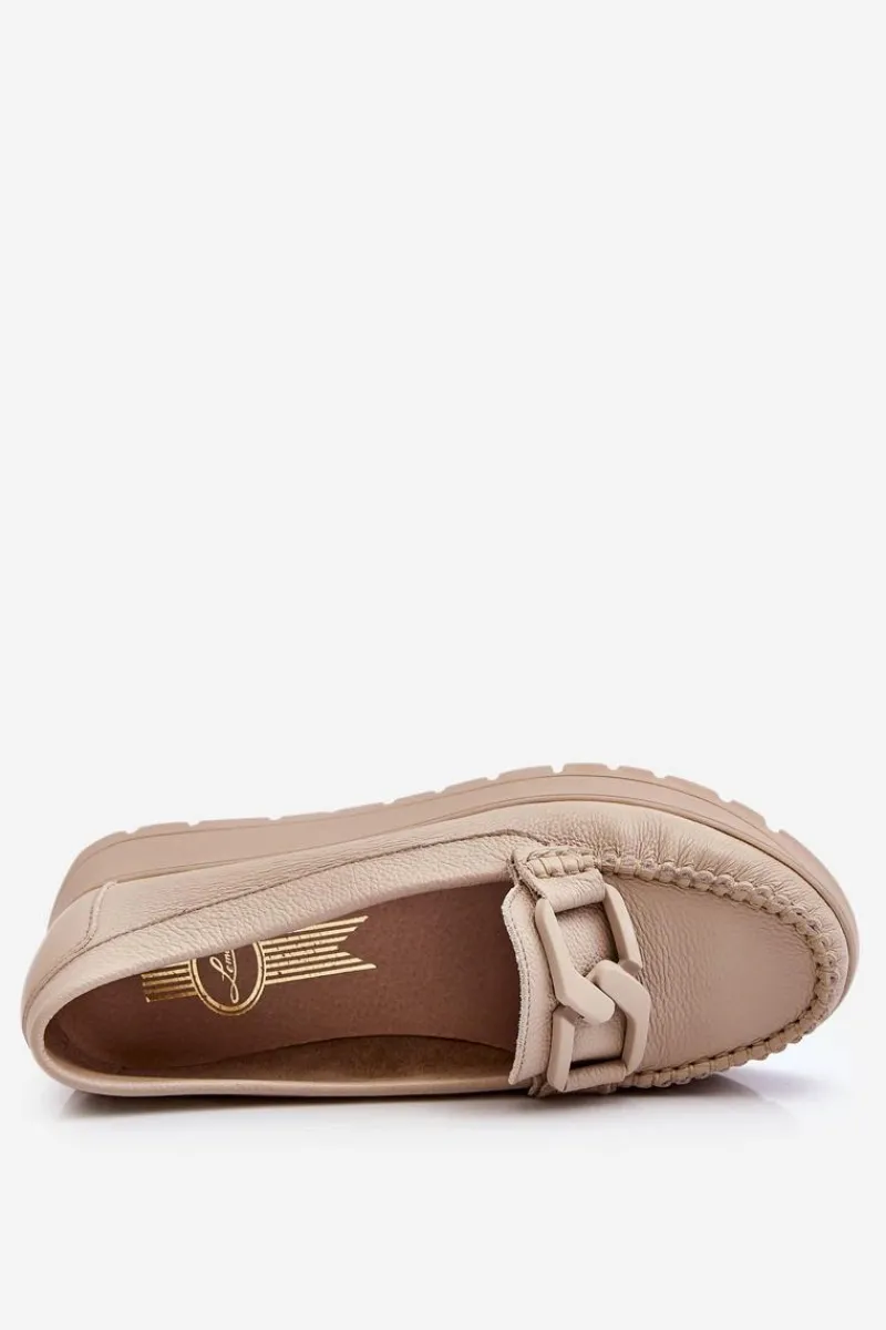 Mokasyny Damskie Skórzane|Mokasyny Na Platformie>Zazoo 10141 Skórzane Mokasyny Na Platformie Z Ozdobą Beżowe