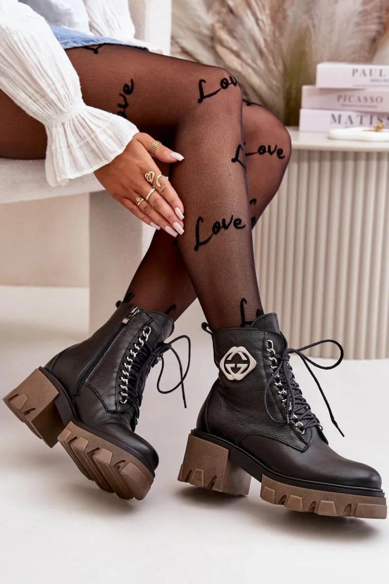 Damskie Trapery|Botki Skórzane>Boto Zazoo 60376 Skórzane Ocieplane Botki Na Suwak Czarne