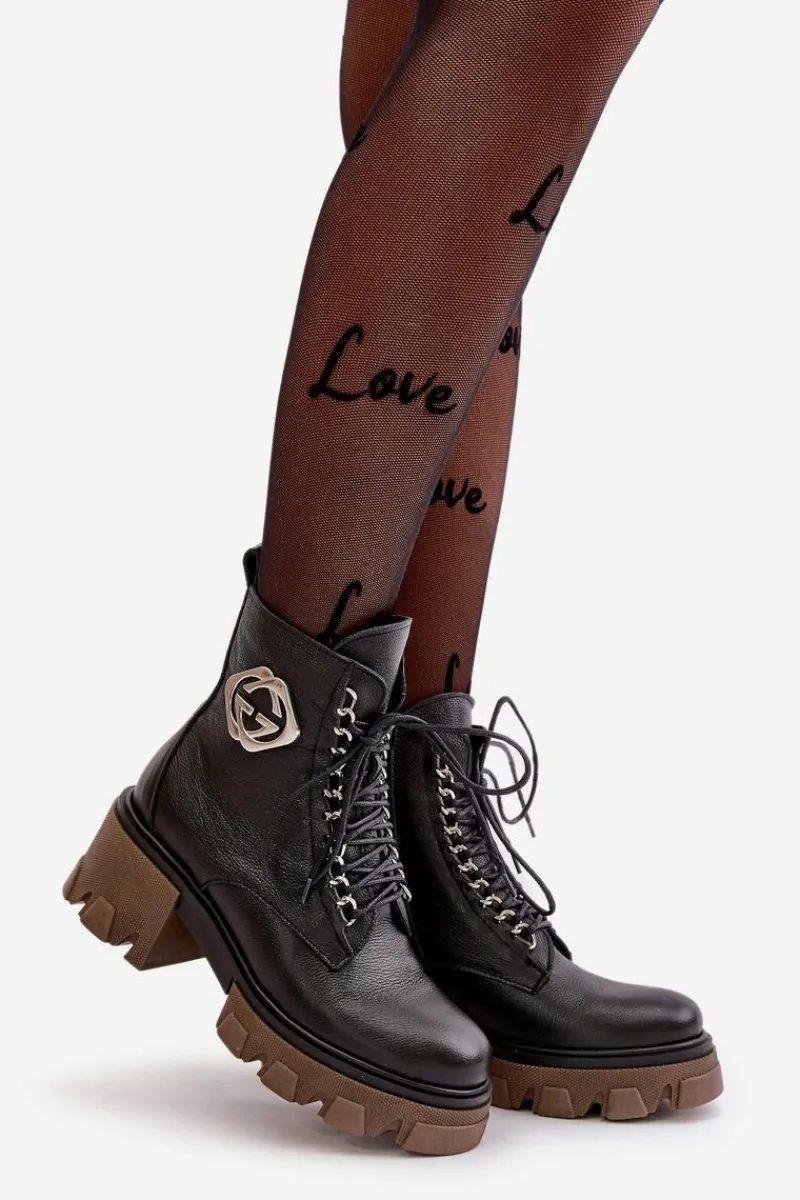 Damskie Trapery|Botki Skórzane>Boto Zazoo 60376 Skórzane Ocieplane Botki Na Suwak Czarne